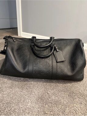 LOUIS VUITTON Monogram Keepall Bandouliere 50 Black Leather Weekender Duffle Bag